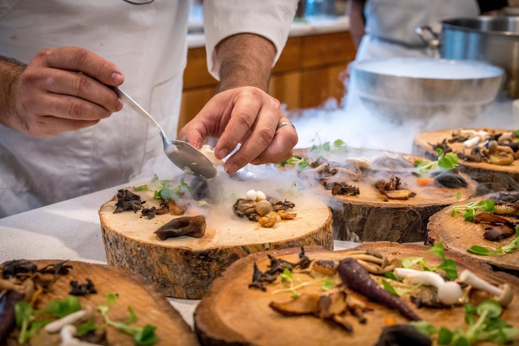 Privacy Policy 6 Chef Preparing Vegetable Dish on Tree Slab