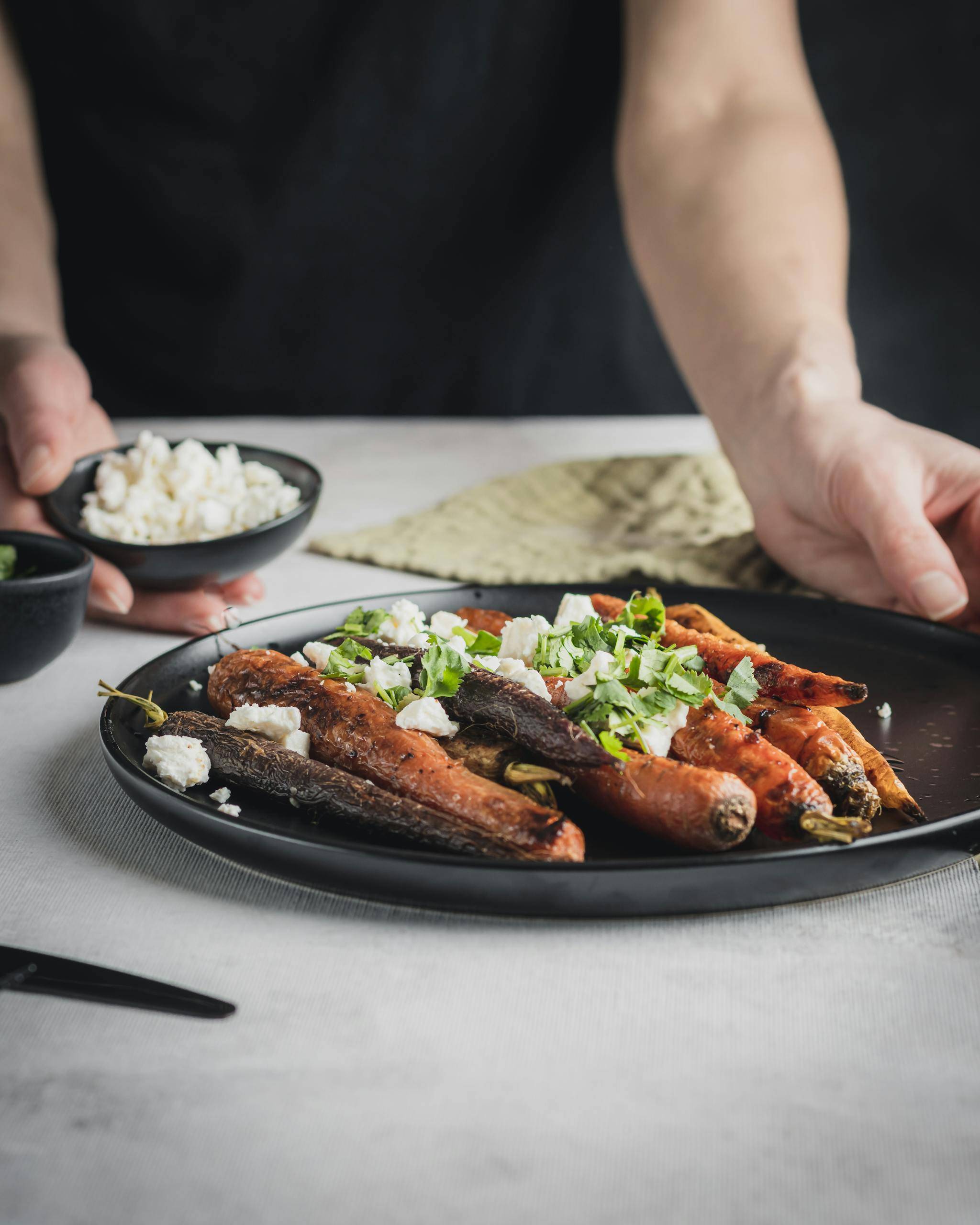 Photo of a Plate with Roasted Carrots and Cheese